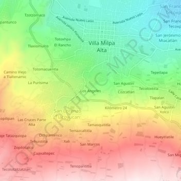 Los Angeles topographic map, elevation, terrain