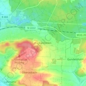 Frickenfelden topographic map, elevation, terrain