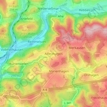 Alferzhagen topographic map, elevation, terrain