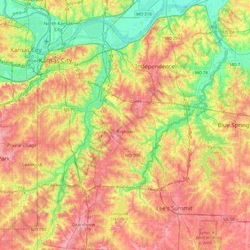 Raytown topographic map, elevation, terrain