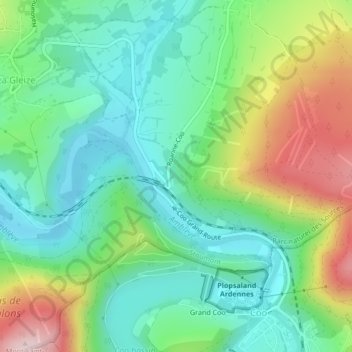 Roanne-Coo topographic map, elevation, terrain