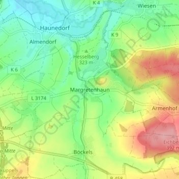 Margretenhaun topographic map, elevation, terrain