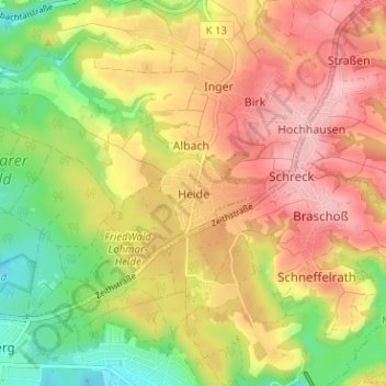 Heide topographic map, elevation, terrain