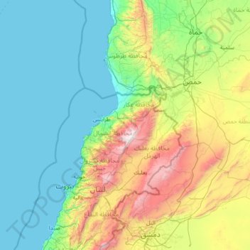 Caza of Minieh Dahniyeh topographic map, elevation, terrain