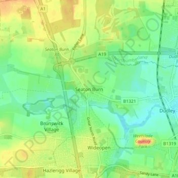 Seaton Burn topographic map, elevation, terrain
