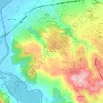Boudahles topographic map, elevation, terrain