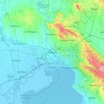 Diavata topographic map, elevation, terrain