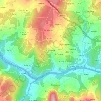 Caxaraville topographic map, elevation, terrain