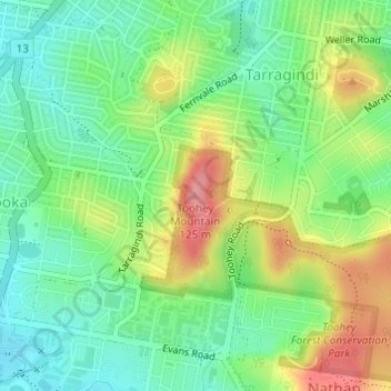 Toohey Mountain topographic map, elevation, terrain
