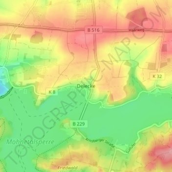 Delecke topographic map, elevation, terrain