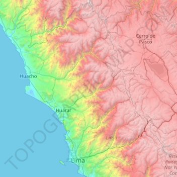 Provincia de Huaral topographic map, elevation, terrain