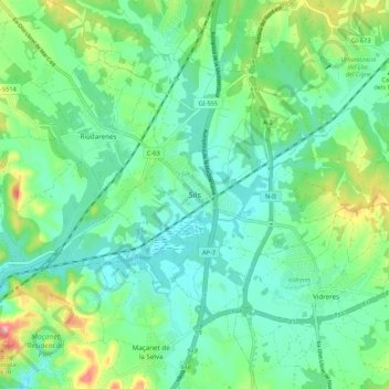 Sils topographic map, elevation, terrain