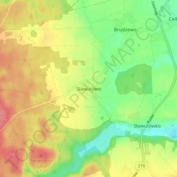 Sławutowo topographic map, elevation, terrain