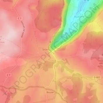 Cascade d'Autoire topographic map, elevation, terrain