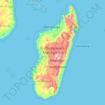 Madagascar topographic map, elevation, terrain