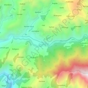 Sanglakoti topographic map, elevation, terrain