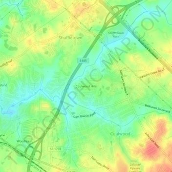 Coulwood Hills topographic map, elevation, terrain