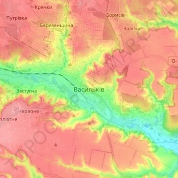 Vasylkiv topographic map, elevation, terrain