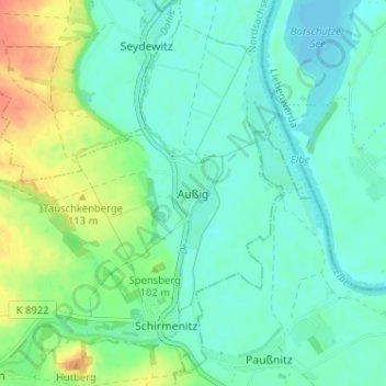 Außig topographic map, elevation, terrain