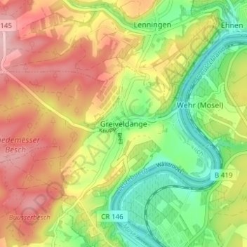 Greiveldange topographic map, elevation, terrain