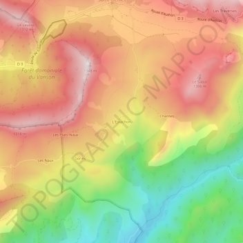 L'Estachon topographic map, elevation, terrain