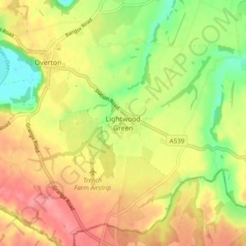 Lightwood Green topographic map, elevation, terrain