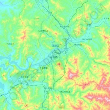 本溪市 topographic map, elevation, terrain