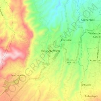 Tlatlauquitepec topographic map, elevation, terrain