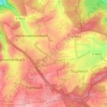 Hohenwettersbach topographic map, elevation, terrain