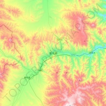 夏河县 topographic map, elevation, terrain