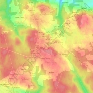 Prat Fetan topographic map, elevation, terrain