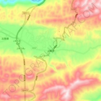 上磺镇 topographic map, elevation, terrain