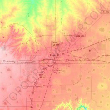 Amarillo topographic map, elevation, terrain