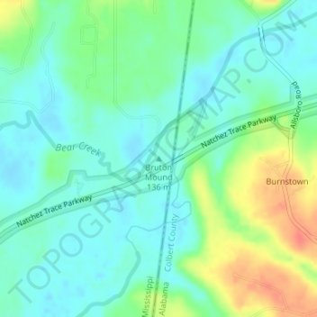 Bruton Mound topographic map, elevation, terrain