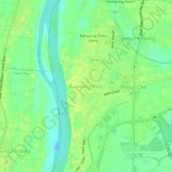 Kampung Kota topographic map, elevation, terrain