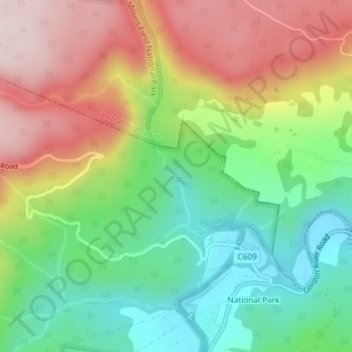 Russell Falls topographic map, elevation, terrain