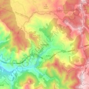 Μέτσοβο topographic map, elevation, terrain