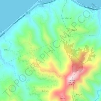 Civil topographic map, elevation, terrain