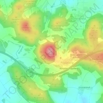 Poppberg topographic map, elevation, terrain