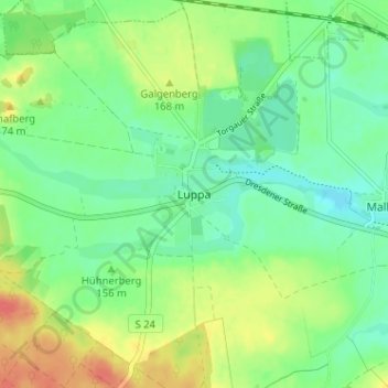 Luppa topographic map, elevation, terrain