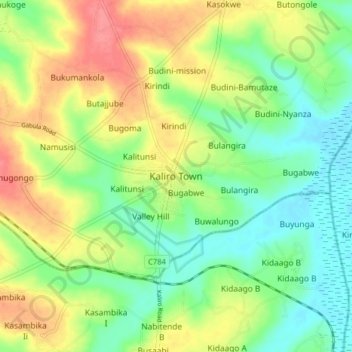 Kaliro Town topographic map, elevation, terrain