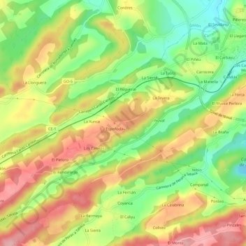Llaneces topographic map, elevation, terrain