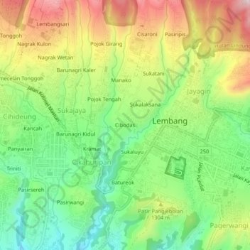 Cibodas topographic map, elevation, terrain