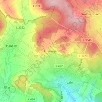 Fussingen topographic map, elevation, terrain