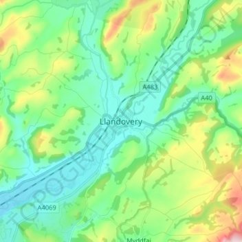 Llandovery topographic map, elevation, terrain