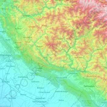 Sirmaur topographic map, elevation, terrain