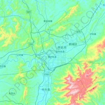 怀化市 topographic map, elevation, terrain