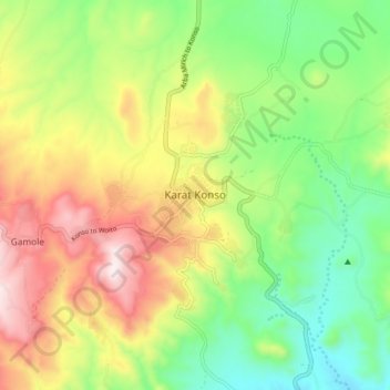 Konso topographic map, elevation, terrain