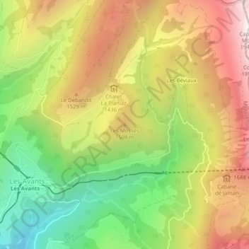 Les Mosses topographic map, elevation, terrain