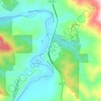 Garberville topographic map, elevation, terrain